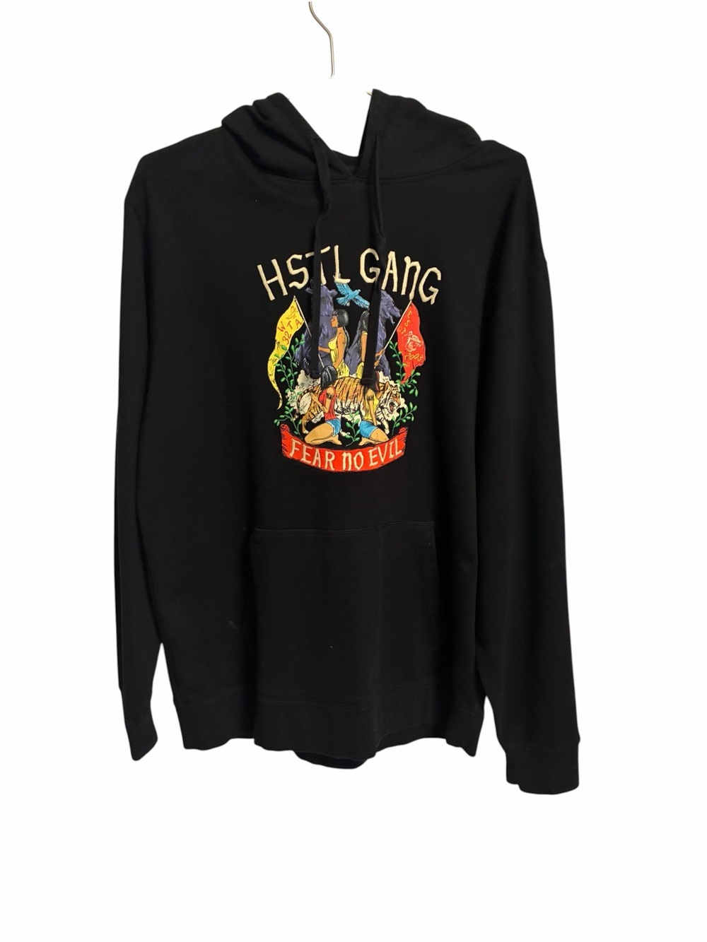 Hustle Gang Mens Fear No Evil Graphic Hoodie Black XL Pullover Sweatshirt